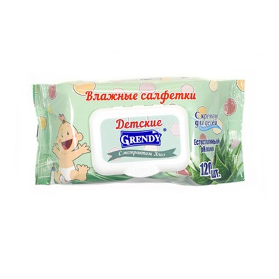 Детские влажные салфетки Grendy (Гренди) с Алоэ, 120 шт