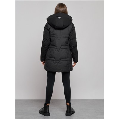 Зимняя женская куртка молодежная с капюшоном черного цвета 589003Ch