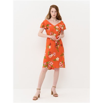 Платье женское 7221-30041; Ш75 ярко-оранжевый цветы