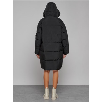 Пальто утепленное с капюшоном зимнее женское черного цвета 51139Ch
