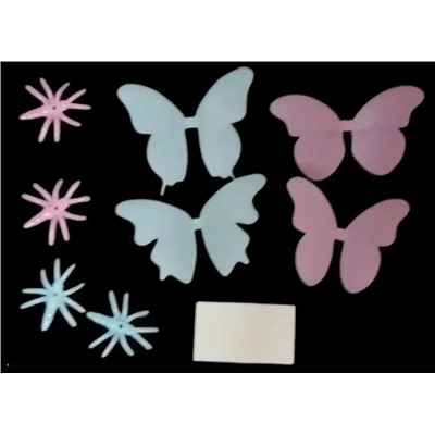 _Наклейки на стену или потолок светящиеся в темноте из пластмассы (комплект 8 штук) "Бабочки жучки" 46-16