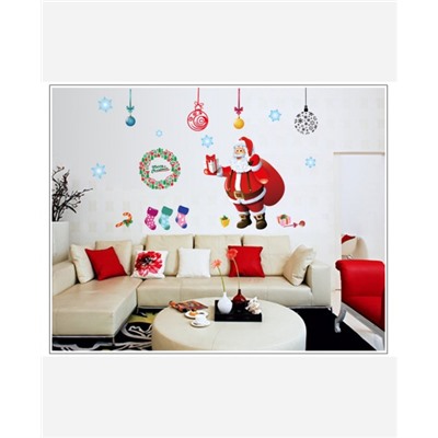 Наклейка интерьерная "Санта Клаус с подарком и украшения" 904672