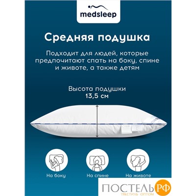 MEDSLEEP Подушка МЕДЕО M 50х70, 1пр.,хлопок-тик/пух, 1000 г