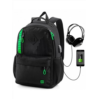 Рюкзак для подростков SkyName 80-46 черный-зеленый 30х16х42