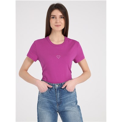 футболка 1ЖДФК4249001; темно-розовый260 / Контурное сердечко вышивка
