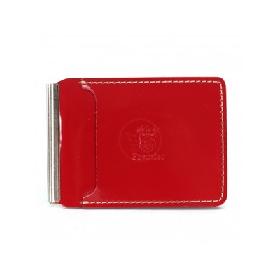 Зажим для купюр Premier-Z-933 натуральная кожа  (зажим-скрепка,  внешний карман д/карт)  красный гладкий (135)  232218